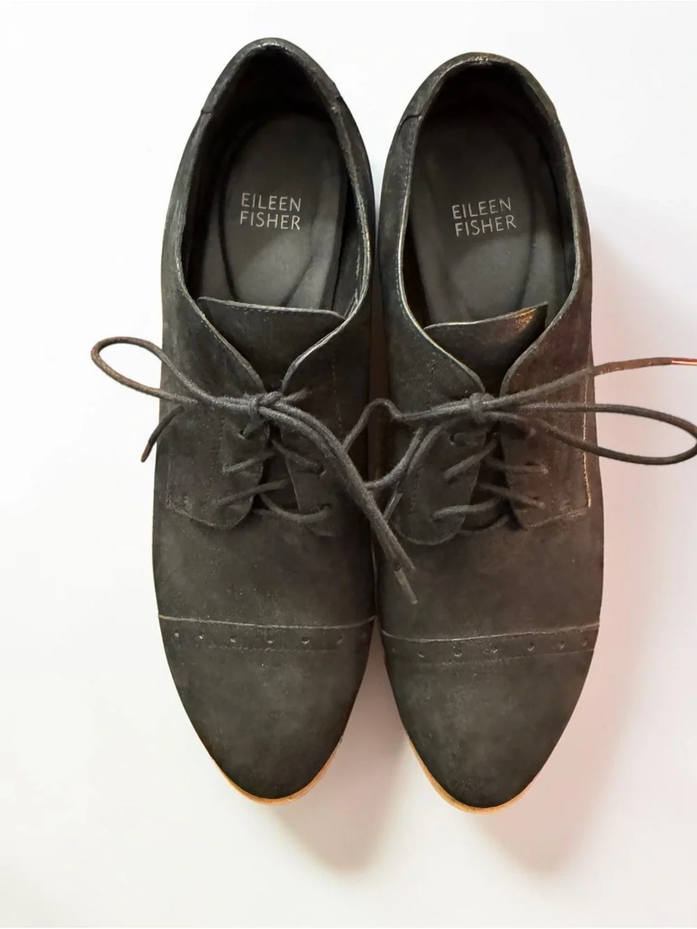 Eileen Fisher Act Wedge Oxford Shoes Suede Wood Platform 9